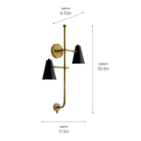 Two Light Wall Sconce from the Sylvia Collection in Black Finish by Kichler