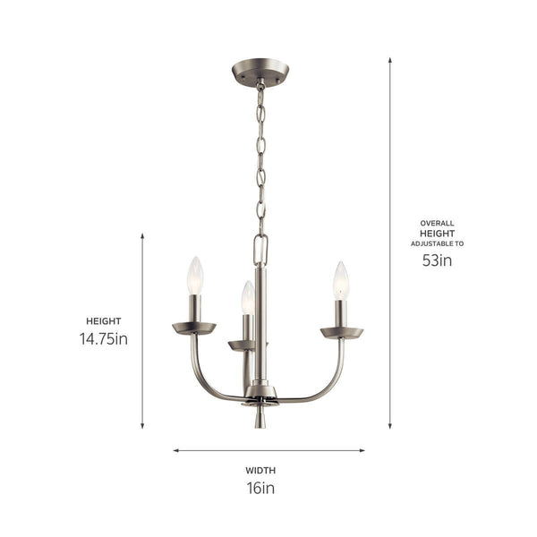Three Light Mini Chandelier from the Kennewick Collection in Brushed Nickel Finish by Kichler