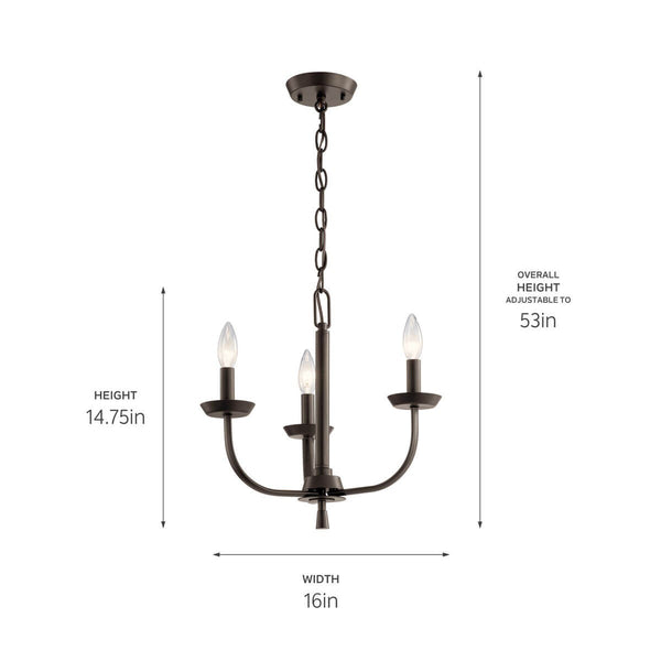 Three Light Mini Chandelier from the Kennewick Collection in Olde Bronze Finish by Kichler