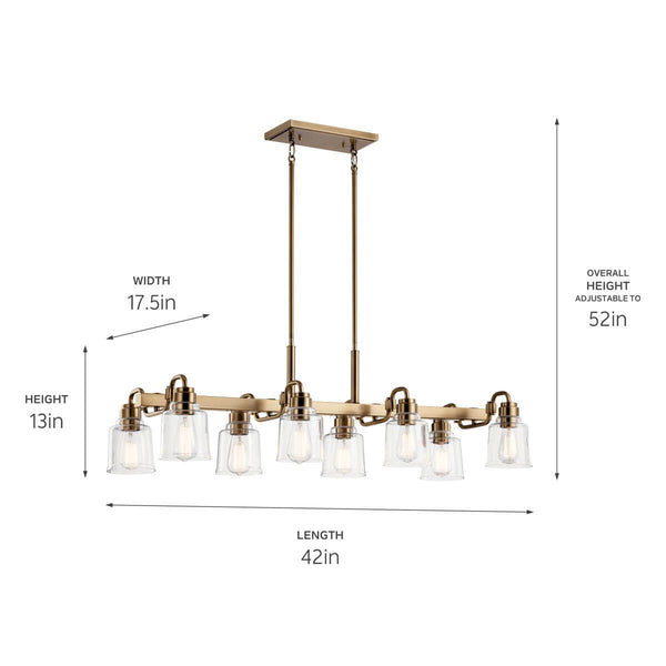 Eight Light Linear Chandelier from the Aivian Collection in Weathered Brass Finish by Kichler