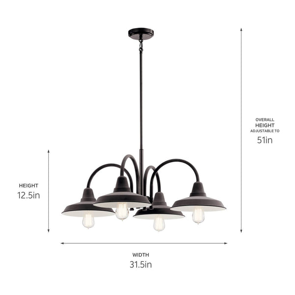 Four Light Chandelier from the Marrus Collection in Weathered Zinc Finish by Kichler