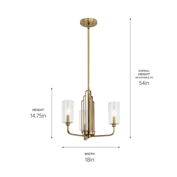 Three Light Chandelier from the Kimrose Collection in Brushed Natural Brass Finish by Kichler