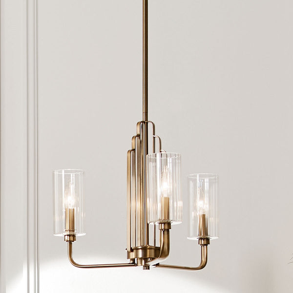 Three Light Chandelier from the Kimrose Collection in Brushed Natural Brass Finish by Kichler