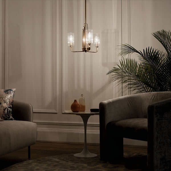 Three Light Chandelier from the Kimrose Collection in Brushed Natural Brass Finish by Kichler
