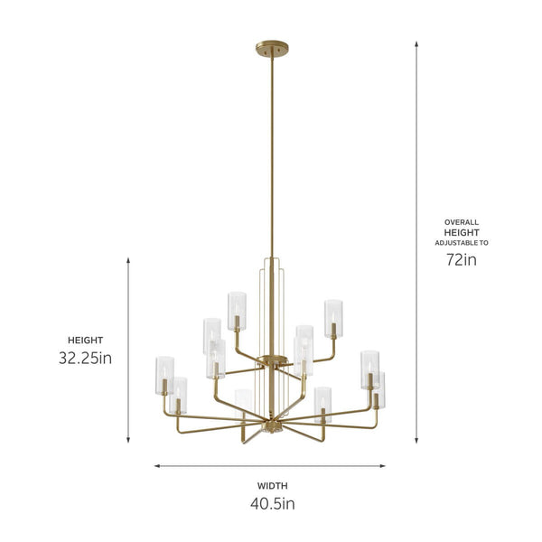 12 Light Chandelier from the Kimrose Collection in Brushed Natural Brass Finish by Kichler