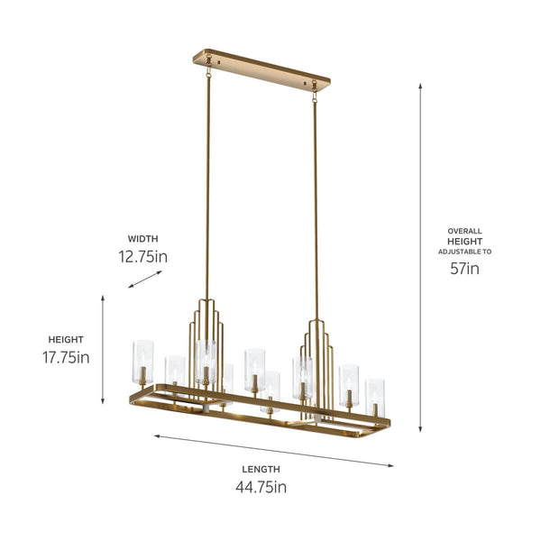 Ten Light Linear Chandelier from the Kimrose Collection in Brushed Natural Brass Finish by Kichler