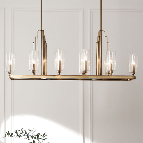 Ten Light Linear Chandelier from the Kimrose Collection in Brushed Natural Brass Finish by Kichler