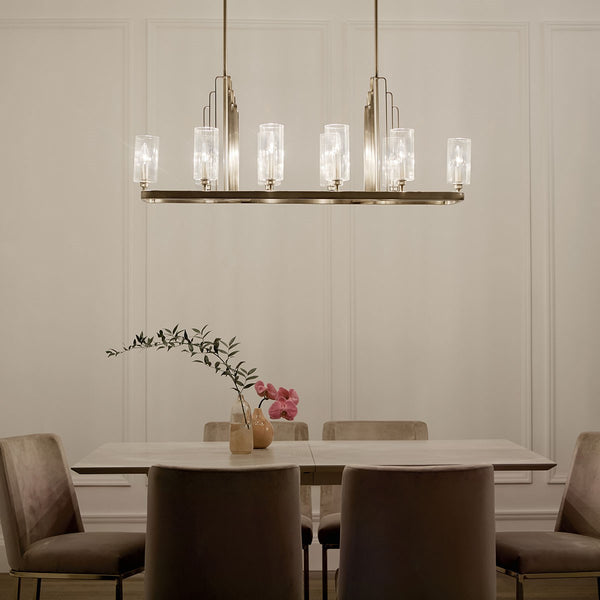Ten Light Linear Chandelier from the Kimrose Collection in Brushed Natural Brass Finish by Kichler
