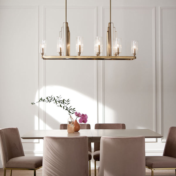 Ten Light Linear Chandelier from the Kimrose Collection in Brushed Natural Brass Finish by Kichler