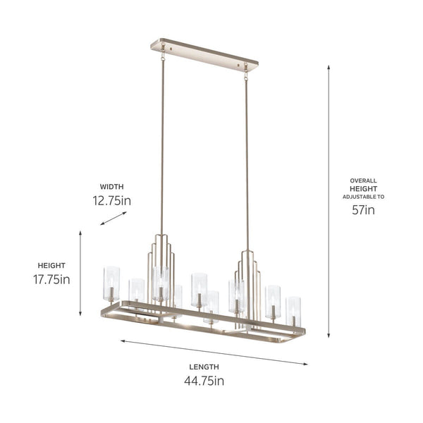 Ten Light Linear Chandelier from the Kimrose Collection in Polished Nickel Finish by Kichler