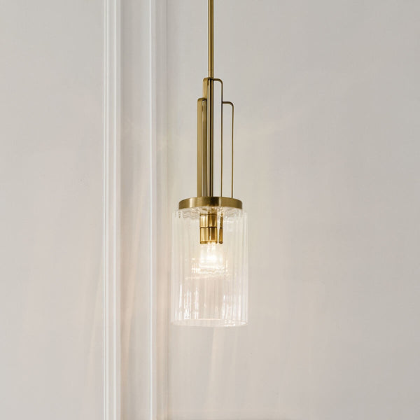 One Light Mini Pendant from the Kimrose Collection in Brushed Natural Brass Finish by Kichler