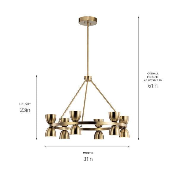 LED Chandelier from the Baland Collection in Brushed Natural Brass Finish by Kichler