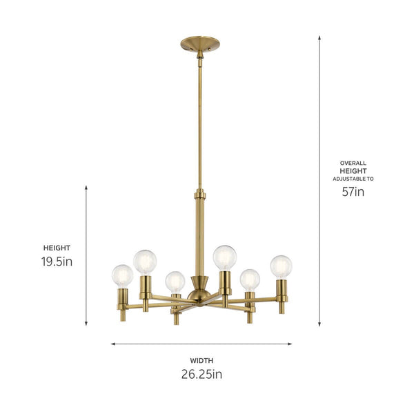 Six Light Chandelier from the Torvee Collection in Brushed Natural Brass Finish by Kichler