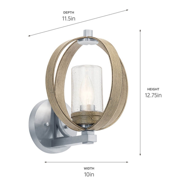 One Light Outdoor Wall Mount from the Grand Bank Collection in Distressed Antique Gray Finish by Kichler