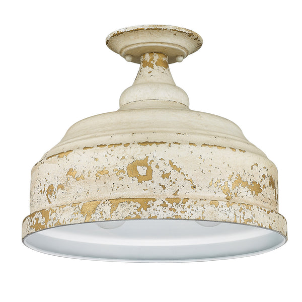 Three Light Semi-Flush Mount from the Keating AI Collection in Antique Ivory Finish by Golden