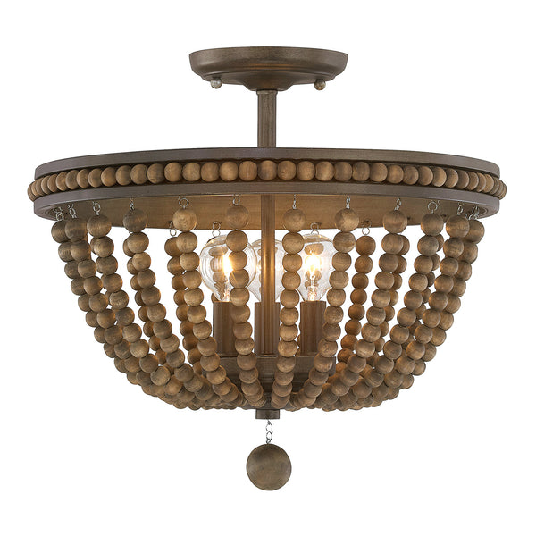 Three Light Semi-Flush Mount from the Handley Collection in Tobacco Finish by Austin Allen