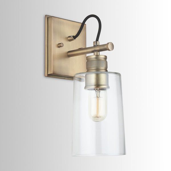 One Light Wall Sconce in Aged Brass Finish by Austin Allen
