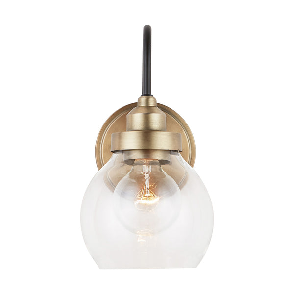 One Light Wall Sconce from the Daphne Collection in Aged Brass and Black Finish by Austin Allen