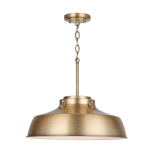 One Light Pendant from the Oakwood Collection in Aged Brass Finish by Austin Allen