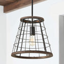 One Light Pendant in Zinc and Wood Finish by Austin Allen