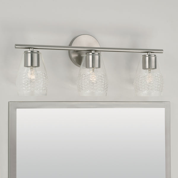 Three Light Vanity from the Dena Collection in Brushed Nickel Finish by Capital Lighting