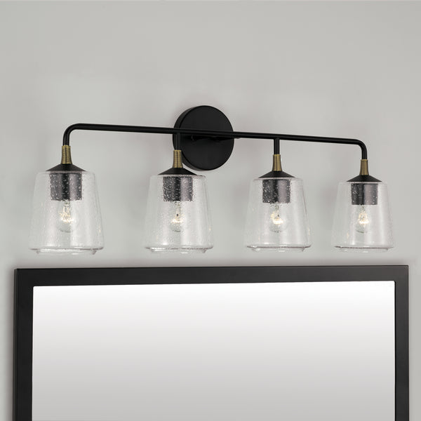 Four Light Vanity from the Amara Collection in Matte Black with Brass Finish by Capital Lighting
