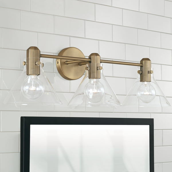 Three Light Vanity from the Greer Collection in Aged Brass Finish by Capital Lighting
