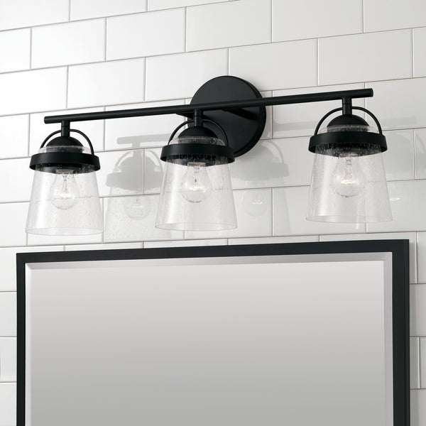 Three Light Vanity from the Madison Collection in Matte Black Finish by Capital Lighting