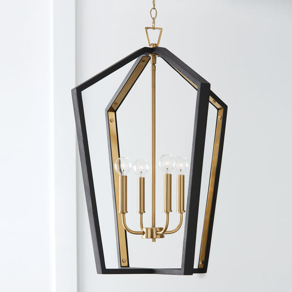 Four Light Pendant from the Maren Collection in Flat Black and Matte Brass Finish by Capital Lighting