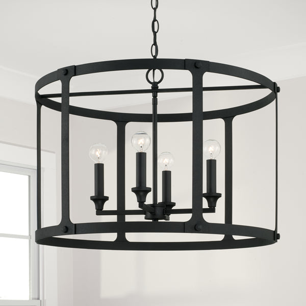 Four Light Pendant from the Brennen Collection in Black Iron Finish by Capital Lighting
