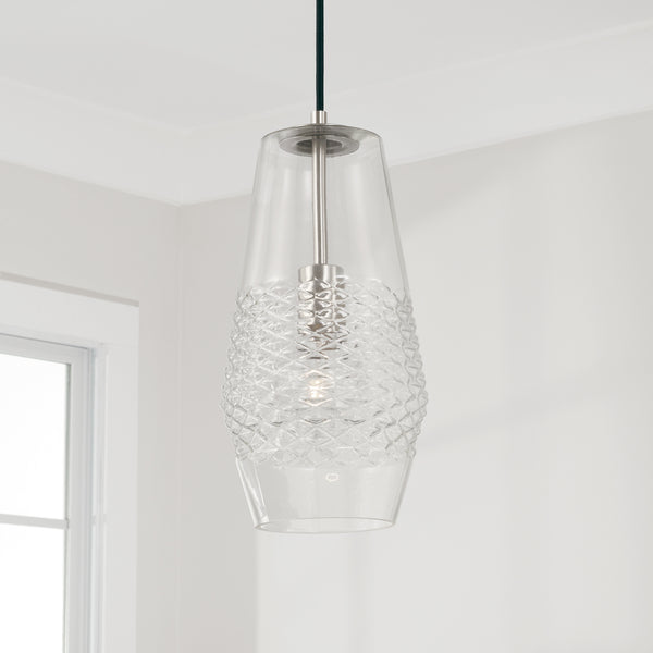 One Light Pendant from the Dena Collection in Brushed Nickel Finish by Capital Lighting