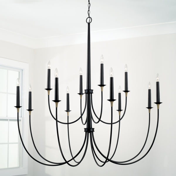 12 Light Chandelier from the Amara Collection in Matte Black with Brass Finish by Capital Lighting
