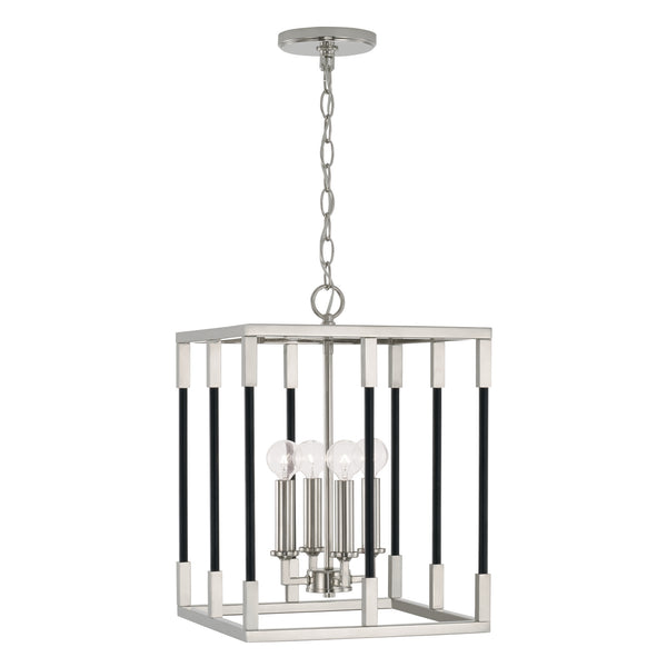 Four Light Foyer Pendant from the Bleeker Collection in Polished Nickel and Matte Black Finish by Capital Lighting