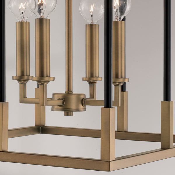 Four Light Foyer Pendant from the Bleeker Collection in Aged Brass and Black Finish by Capital Lighting