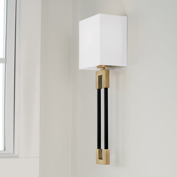 One Light Wall Sconce from the Bleeker Collection in Aged Brass and Black Finish by Capital Lighting