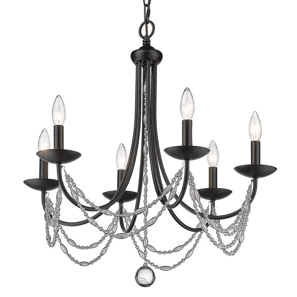 Six Light Chandelier from the Mirabella BLK Collection in Matte Black Finish by Golden
