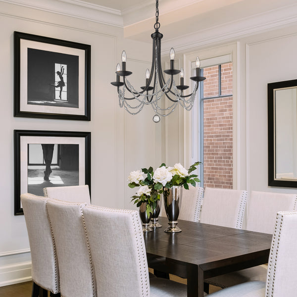 Six Light Chandelier from the Mirabella BLK Collection in Matte Black Finish by Golden