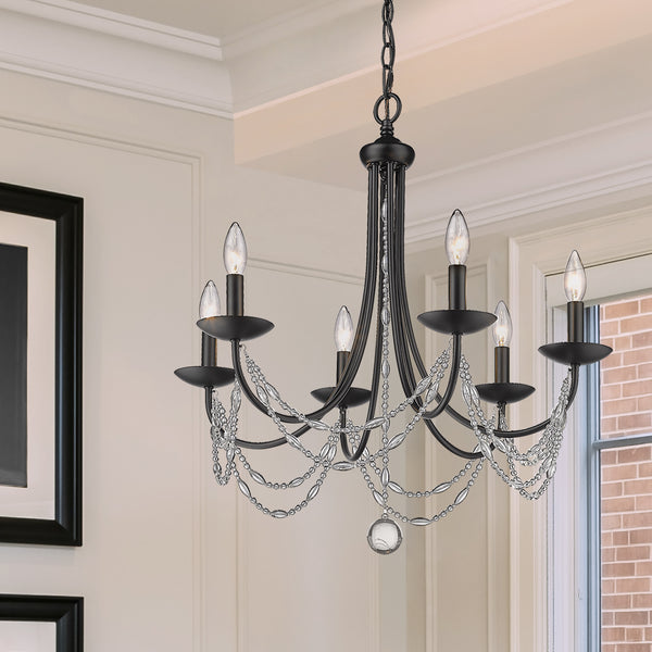 Six Light Chandelier from the Mirabella BLK Collection in Matte Black Finish by Golden
