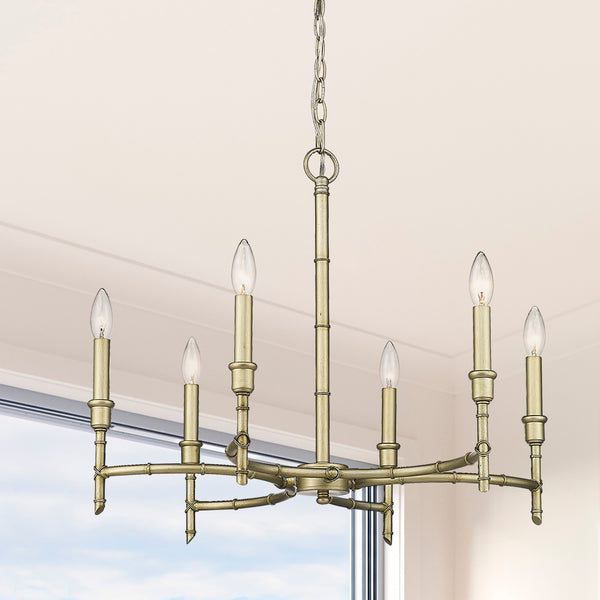 Six Light Chandelier from the Cambay Collection in White Gold Finish by Golden