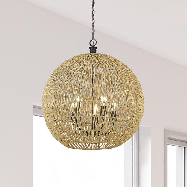 Five Light Pendant from the Florence Collection in Matte Black Finish by Golden