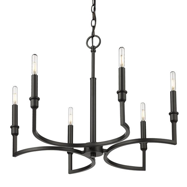 Six Light Chandelier from the Ellyn BLK Collection in Matte Black Finish by Golden