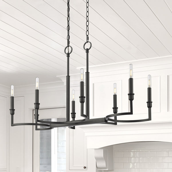 Eight Light Linear Pendant from the Ellyn BLK Collection in Matte Black Finish by Golden