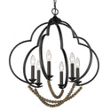 Six Light Pendant from the Flori Collection in Matte Black Finish by Golden