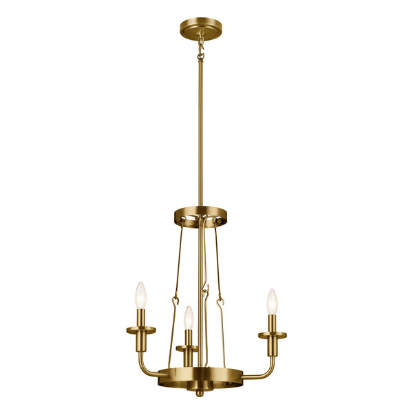Three Light Mini Chandelier from the Vetivene Collection in Natural Brass Finish by Kichler