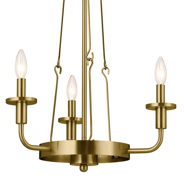 Three Light Mini Chandelier from the Vetivene Collection in Natural Brass Finish by Kichler