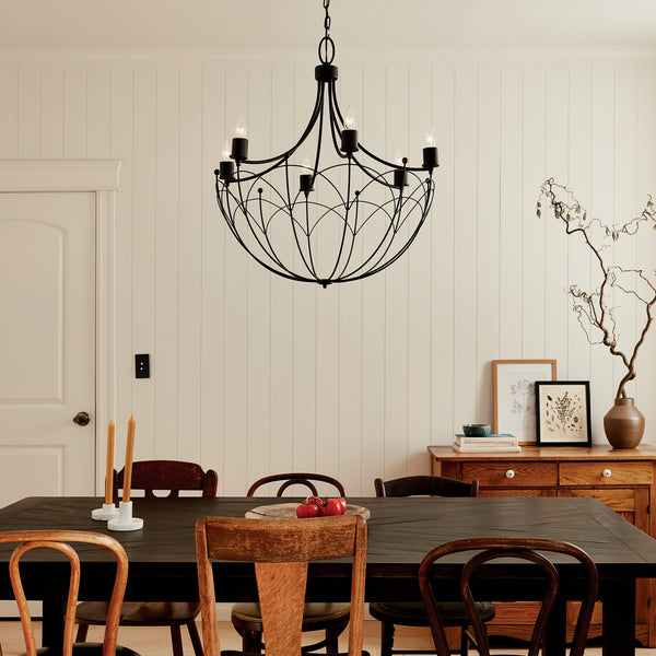 Six Light Chandelier from the Topiary Collection in Textured Black Finish by Kichler