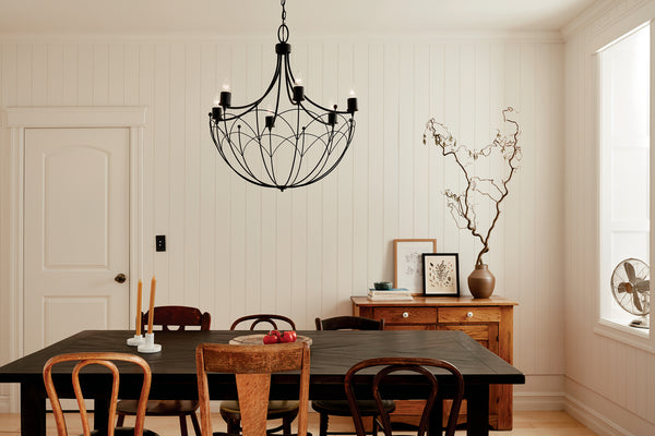 Six Light Chandelier from the Topiary Collection in Textured Black Finish by Kichler