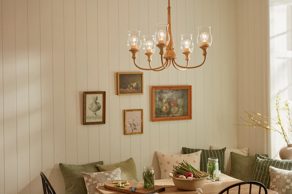 Five Light Chandelier from the Melis Collection in Warm Maple Wood Finish by Kichler