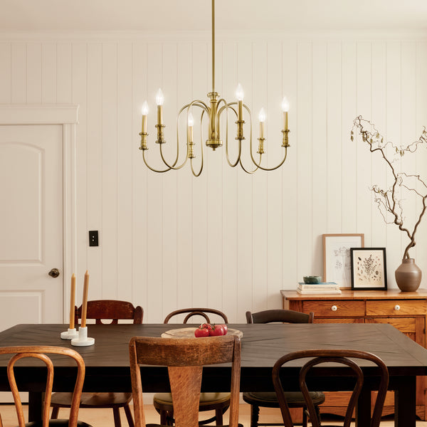 Six Light Chandelier from the Karthe Collection in Natural Brass Finish by Kichler