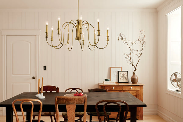 Nine Light Chandelier from the Karthe Collection in Natural Brass Finish by Kichler